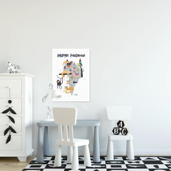 plakat z motywem mapy Ameryki Południowej