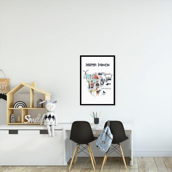 plakat z mapą i zwierzętami do pokoju dziecka