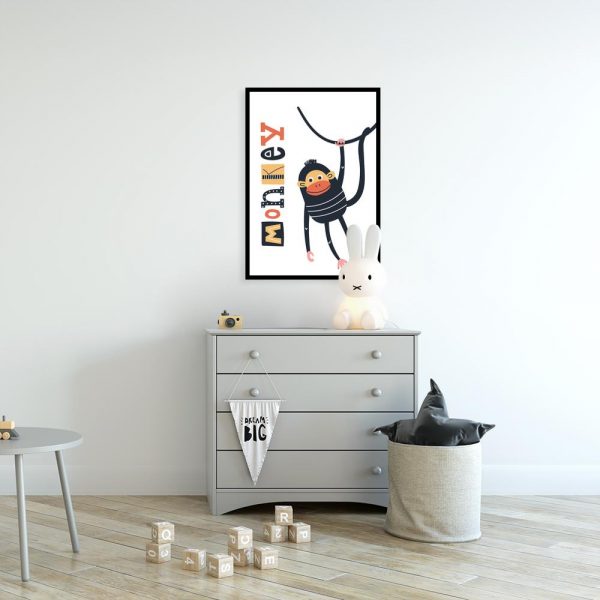 plakat z uśmiechniętą małpką na ścianę pokoju dziecka