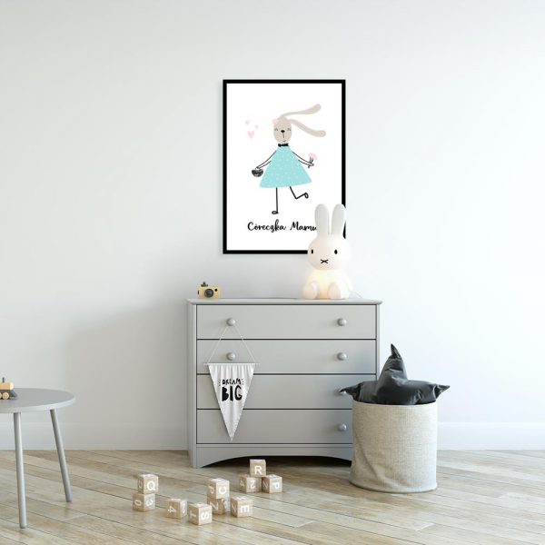 plakat z królikiem w sukience