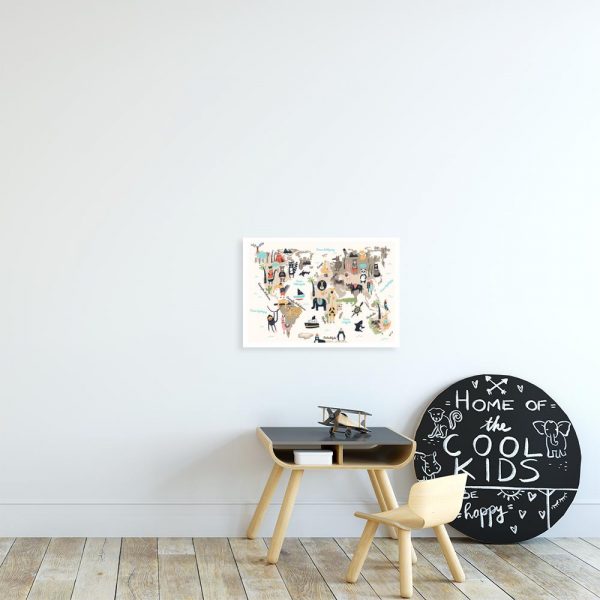 plakat z motywem mapy ze zwierzętami do pokoju dziecka