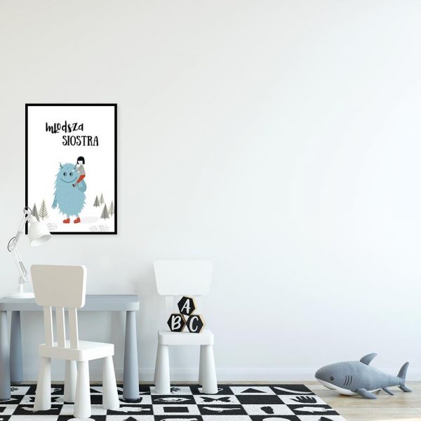 plakat z dziewczynką i stworkiem na ścianę pokoju dziecka