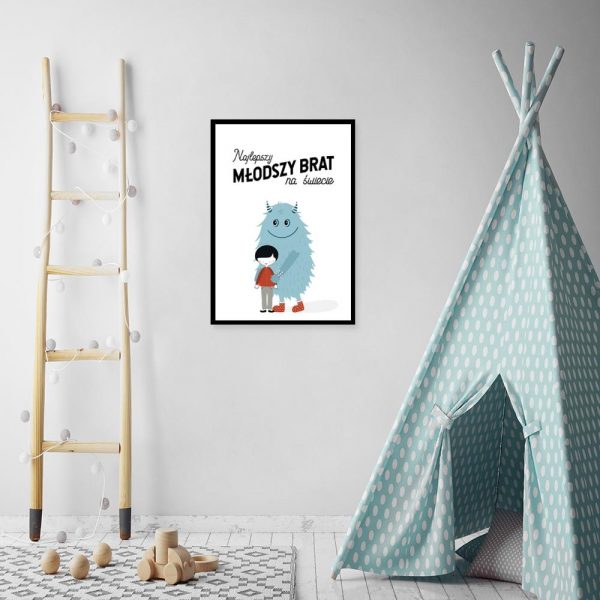 plakat z napisem i chłopcem do pokoju dziecka