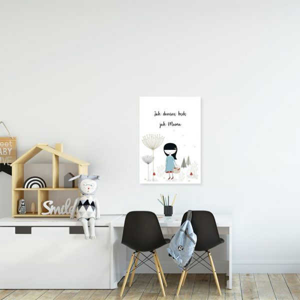 plakat z napisem i dziewczynką na ścianę pokoju dziecka