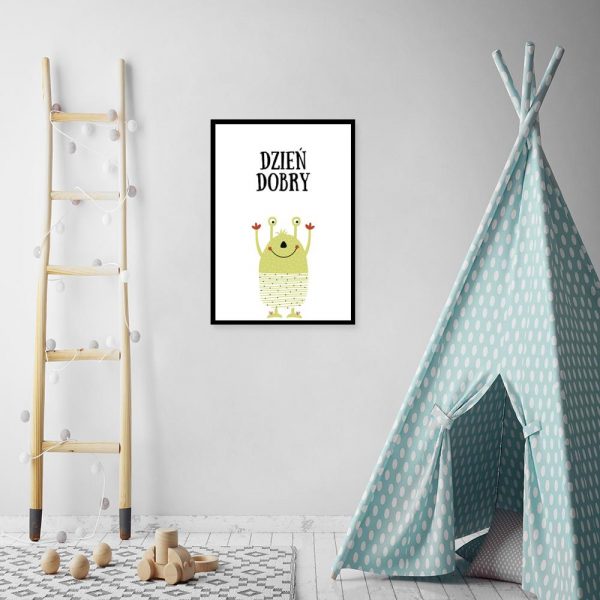 plakat z zabawnym stworkiem na ścianę pokoju dziecka