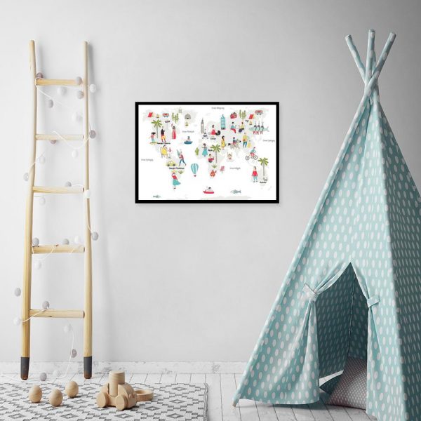 plakat z mapą i postaciami do pokoju dziecka