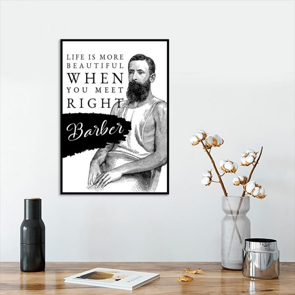 plakat z napisem i mężczyzną do salonu barberskiego