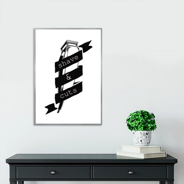 plakat z motywem napisu Shave & cuts dla barbera
