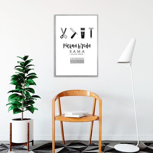 plakat z przyrządami barberskimi do salonu
