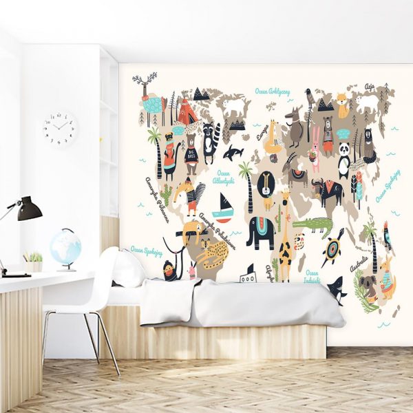 fototapeta z motywem kolorowych zwierząt na ścianę pokoju dziecka