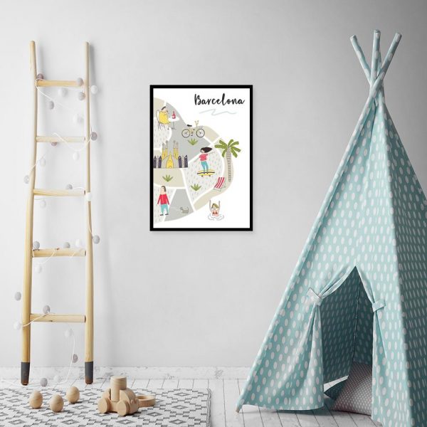 plakat z napisem barcelona do pokoju dziecka