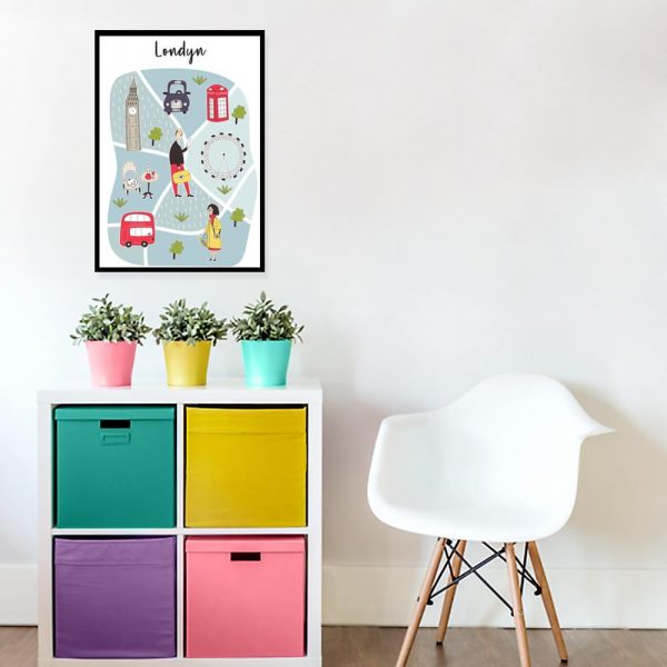 plakat z napisem londyn do pokoju dziecka