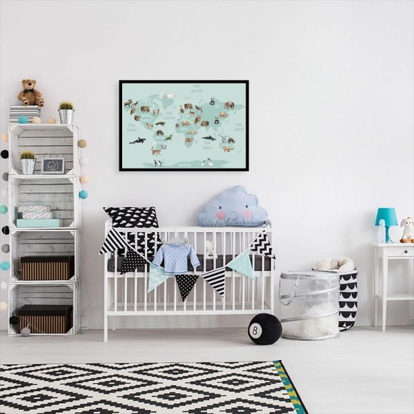 plakat z mapą i zwierzętami