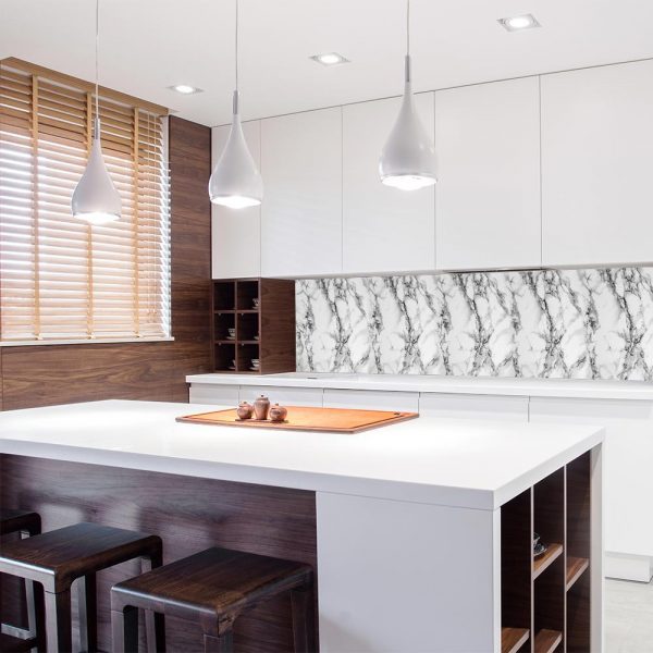 fototapeta kuchenna imitująca biały marmur