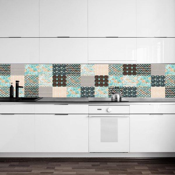 fototapeta z kwiecistymi kafelkami do kuchni