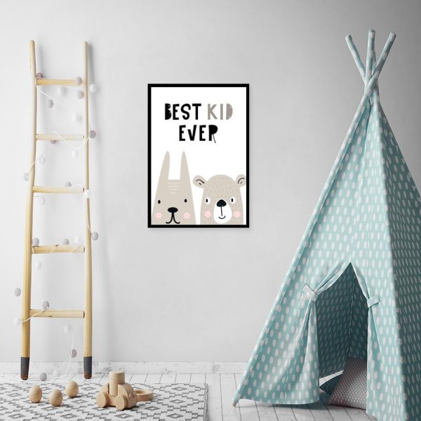 plakat z niedźwiadkiem i króliczkiem do pokoju dziecka
