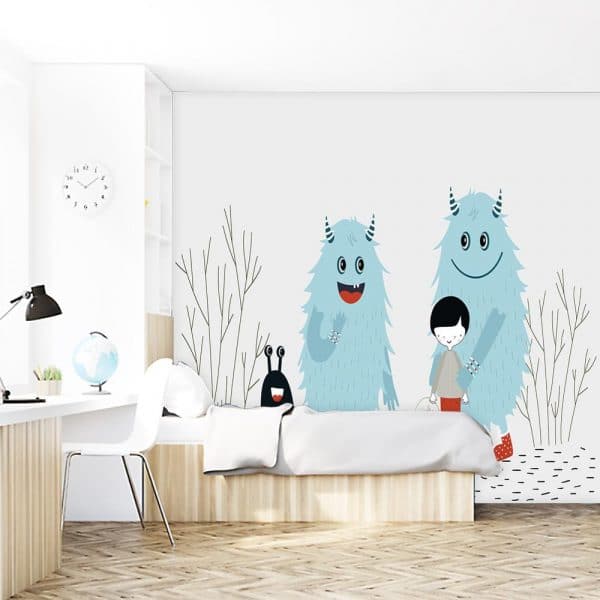 fototapeta z potworkami i chłopcem do pokoju dziecka