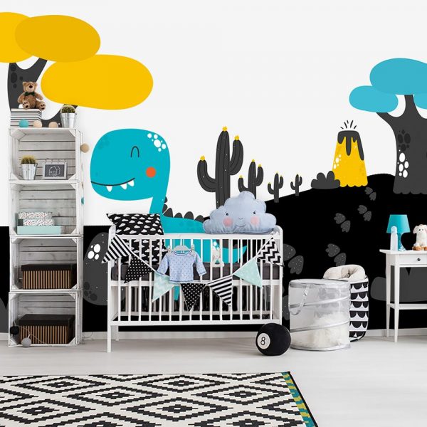 fototapeta z motywem uroczego dinozaura do pokoju dziecka