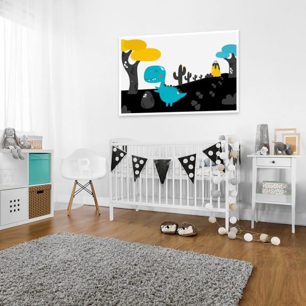 plakat z uśmiechniętym dinozaurem do pokoju dziecka