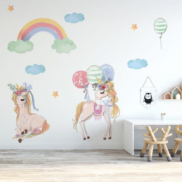 naklejki z tęczą i kwiatkami