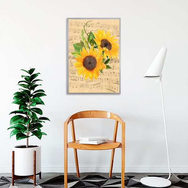 plakat ze słonecznikiem i muzyką