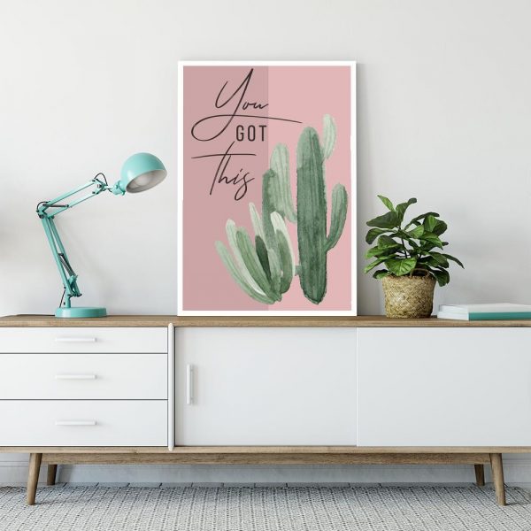 kaktus i napis motywacyjny