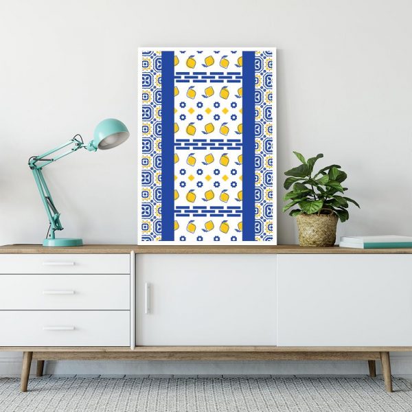 niebiesko-żółta dekoracja na szafkę