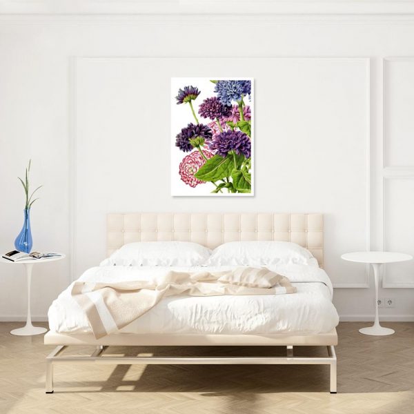 plakat nad łóżko z kwiatami