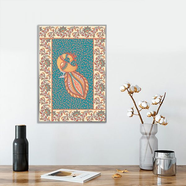 plakat z motywem pawia i wzorów