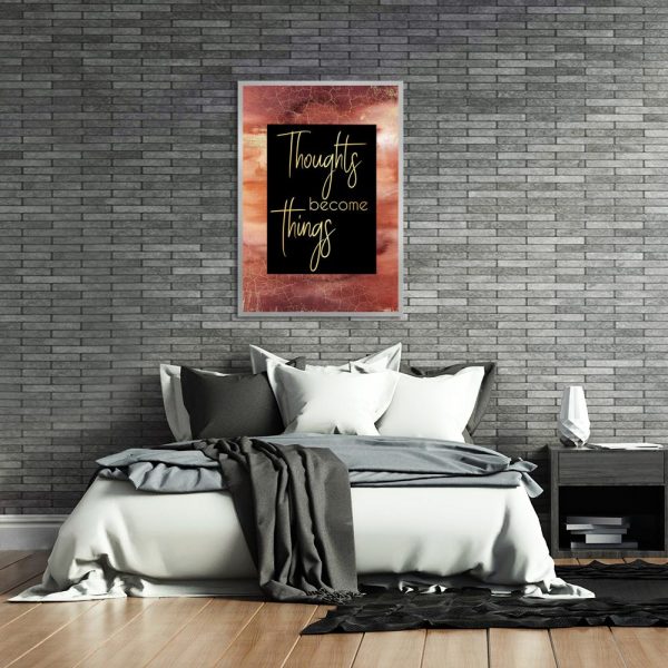 plakat do sypialni z napisem thoughts become things