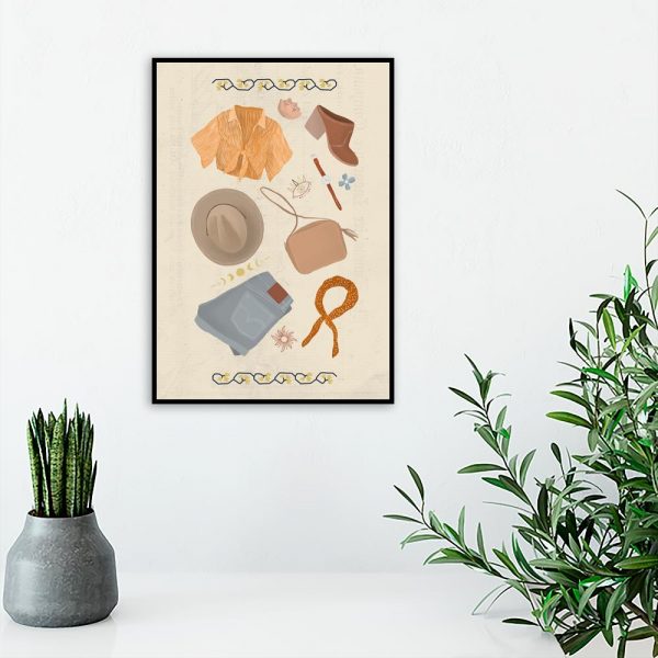 plakat z ubraniami i dodatkami