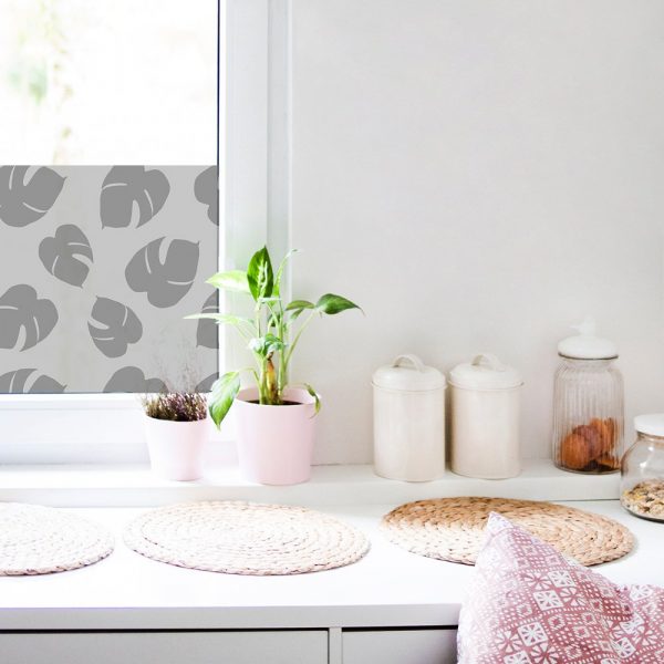 Naklejka mrożone szkło z liśćmi do kuchni