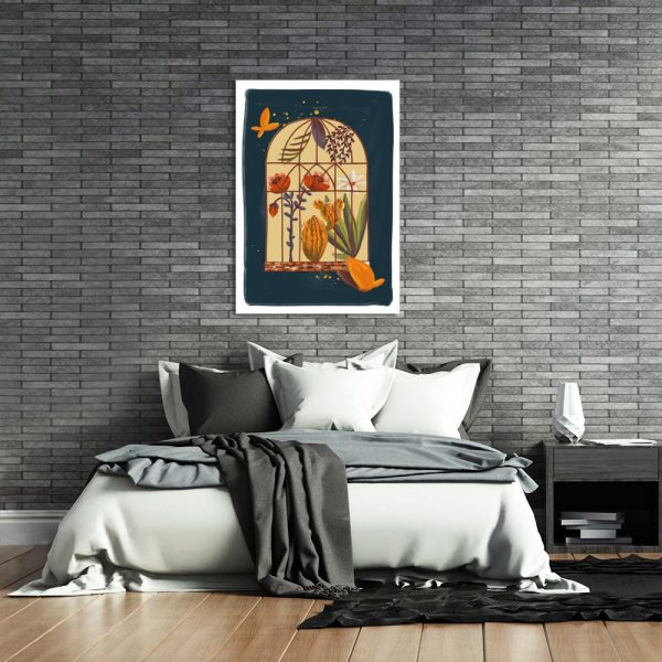 niebieski plakat z roślinami