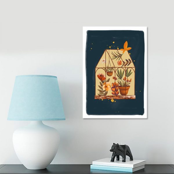 plakat szklarnia i kwiaty
