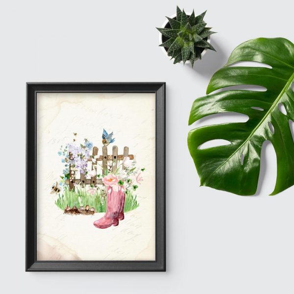 plakat gumowce i kwiaty