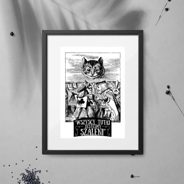 plakat czarno-biały kot