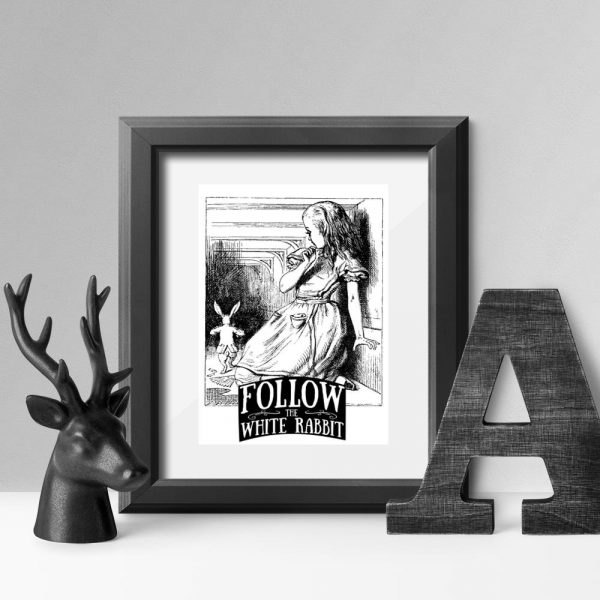 plakat podążaj za białym królikiem