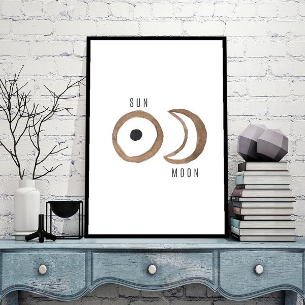plakat z motywem słońca i księżyca