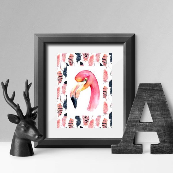 plakat z różowym flamingiem