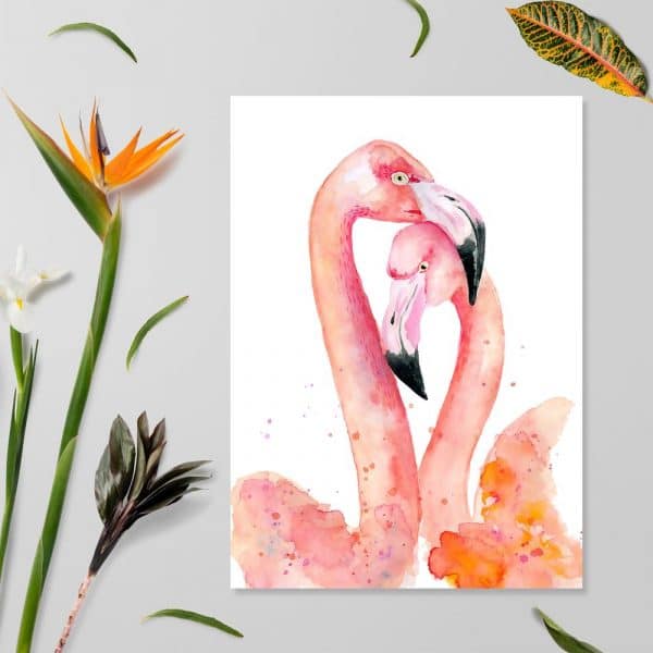 plakat tulące się flamingi