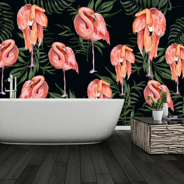 botaniczna tapeta z flamingami