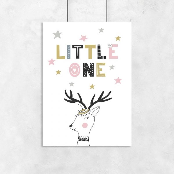 plakat jeleń i napis little one