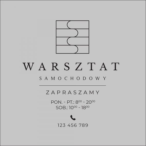 naklejka na witrynę warsztatu samochodowego z informacjami