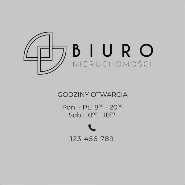 naklejka na witrynę do biura nieruchomości z godzinami otwarcia