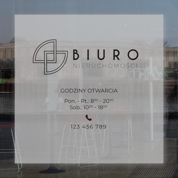 naklejka na szybę do biura nieruchomości z informacjami