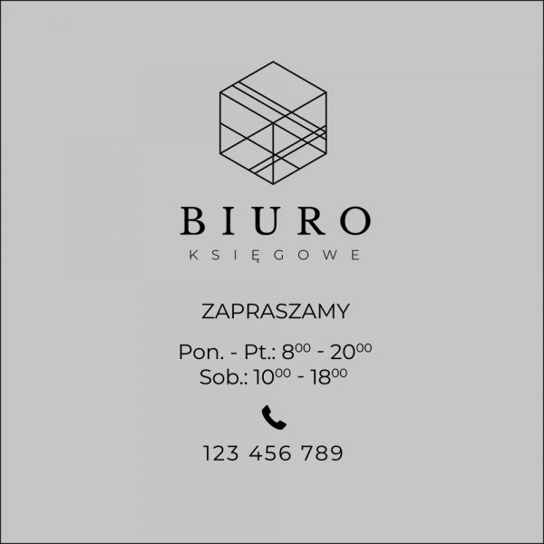 okleina na witrynę biura księgowego z godzinami otwarcia