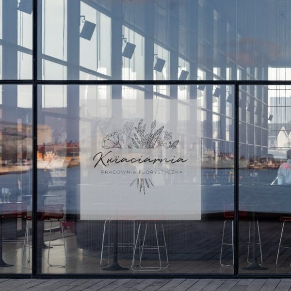folia na witrynę z logo kwiaciarni