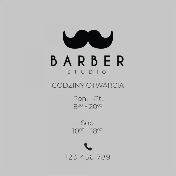 okleina okienna do studia barberskiego z godzinami otwarcia