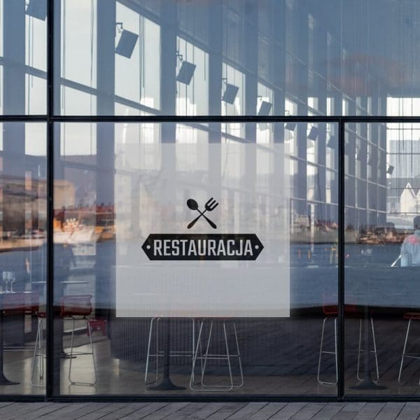 naklejka na szybę restauracji z logo