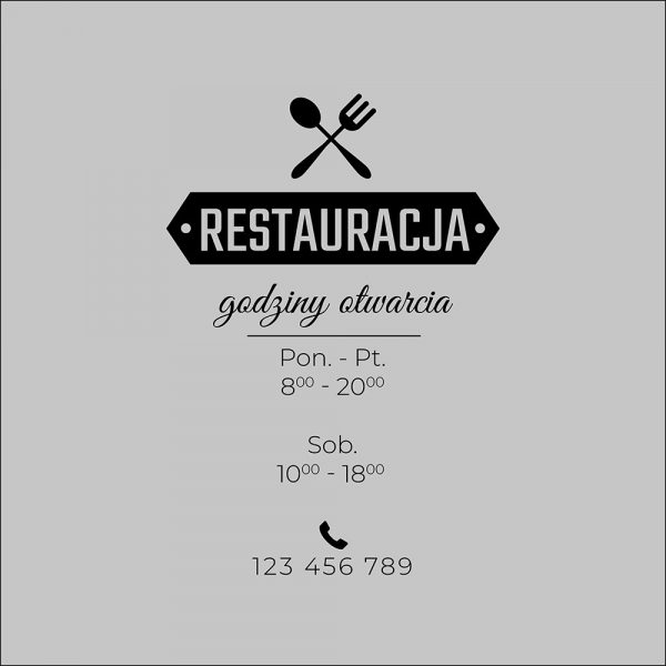 naklejka na witrynę restauracji z godzinami otwarcia